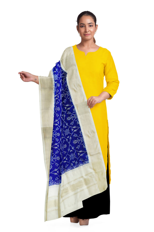Ikat pure silk dupatta in blue in chhabdi  bhat pattern