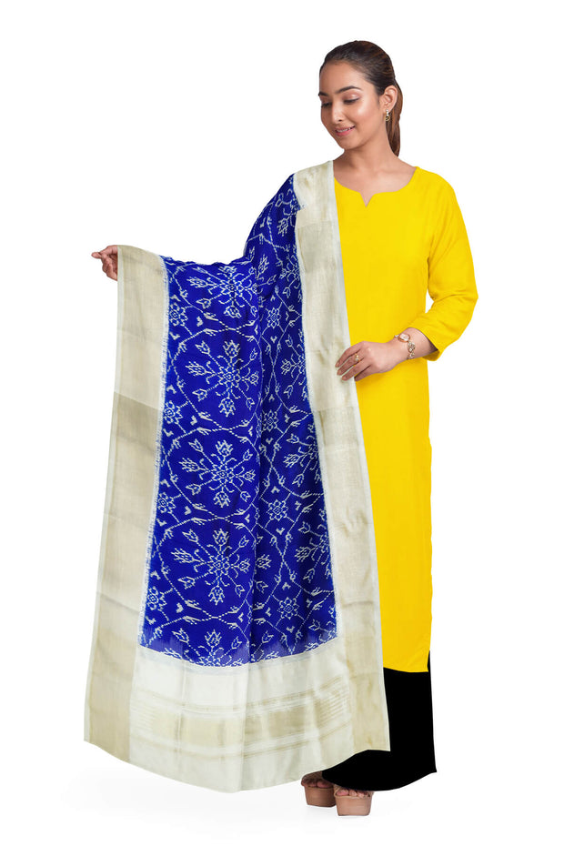 Ikat pure silk dupatta in blue in chhabdi  bhat pattern