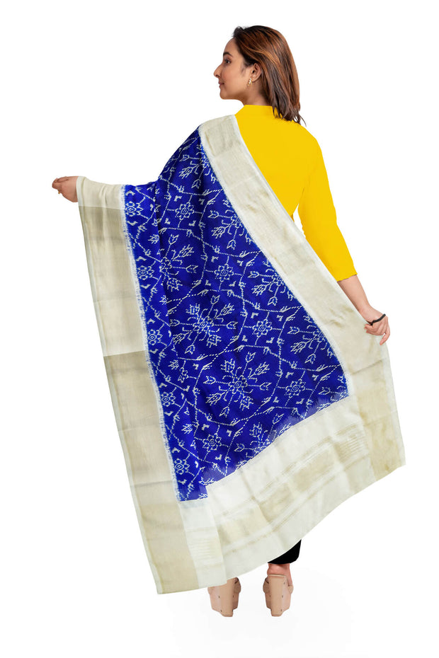 Ikat pure silk dupatta in blue in chhabdi  bhat pattern