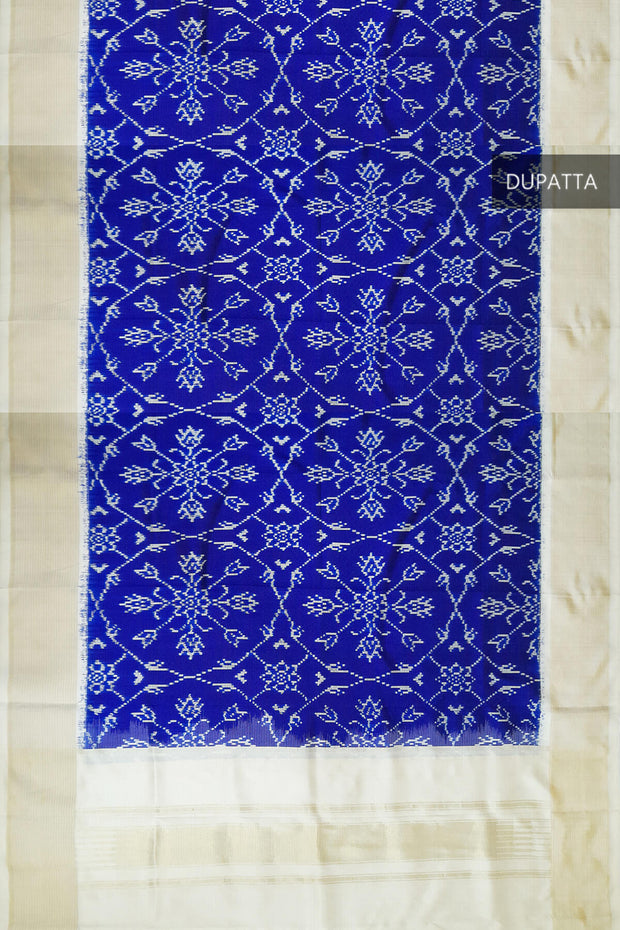 Ikat pure silk dupatta in blue in chhabdi  bhat pattern