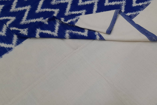 Handloom ikat  pure cotton  dupatta in dark blue and zigzag pattern