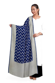 Handloom ikat  pure cotton  dupatta in dark blue and zigzag pattern
