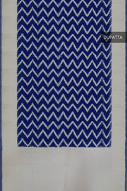Handloom ikat  pure cotton  dupatta in dark blue and zigzag pattern