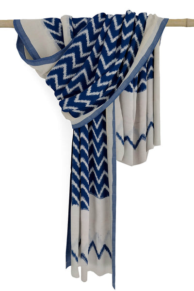 Handloom ikat  pure cotton  dupatta in blue zig zag pattern