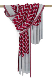Handloom ikat  pure cotton  dupatta in dark red in  zig zag pattern