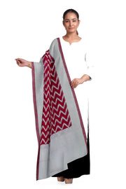 Handloom ikat  pure cotton  dupatta in dark red in  zig zag pattern
