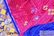 Handwoven Ikat pure silk unstitched lehenga material  in pink checks  &  blue blouse