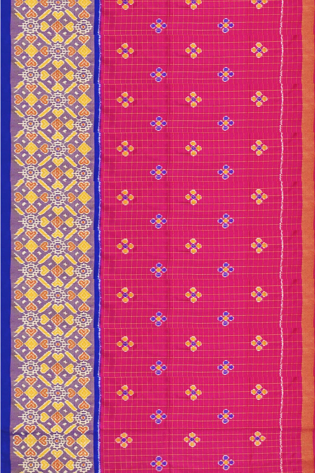 Handwoven Ikat pure silk unstitched lehenga material  in pink checks  &  blue blouse