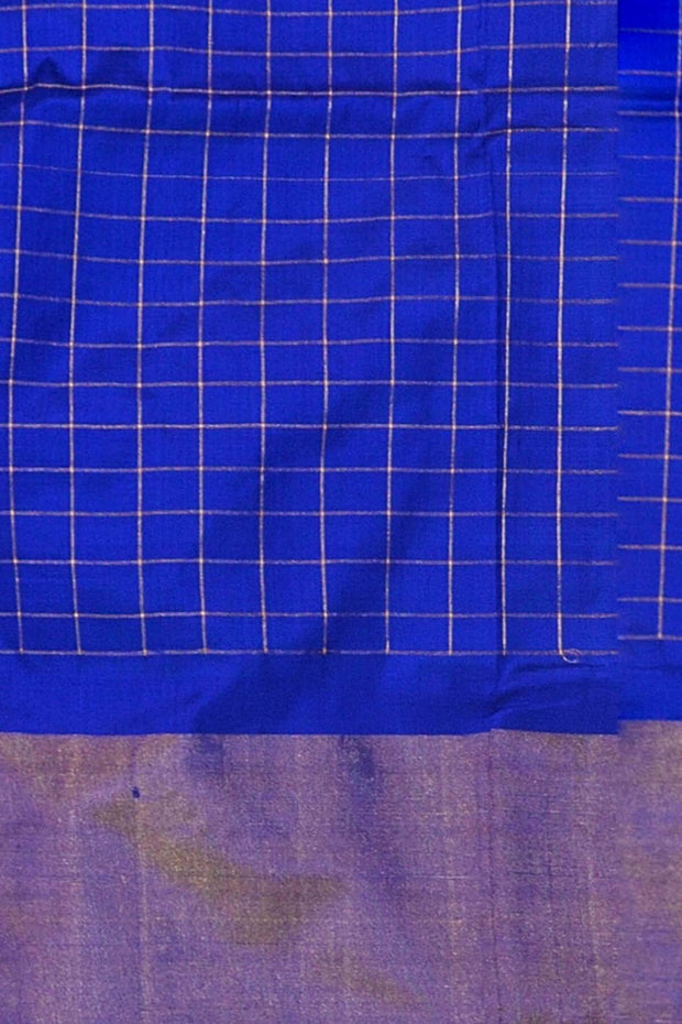 Handwoven Ikat pure silk unstitched lehenga material  in pink checks  &  blue blouse