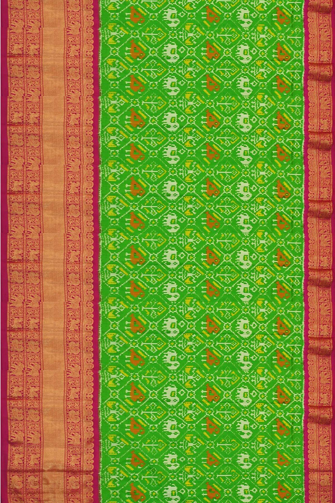 Handwoven Ikat pure silk unstitched lehenga material  in green in narikunj pattern