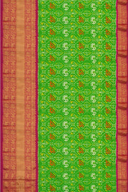Handwoven Ikat pure silk unstitched lehenga material  in green in narikunj pattern