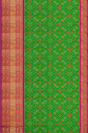 Handwoven Ikat pure silk unstitched lehenga material  in green in navaratan pattern