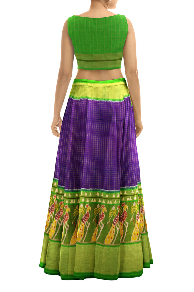 Handwoven Ikat  pure silk unstitched lehenga material in fine checks