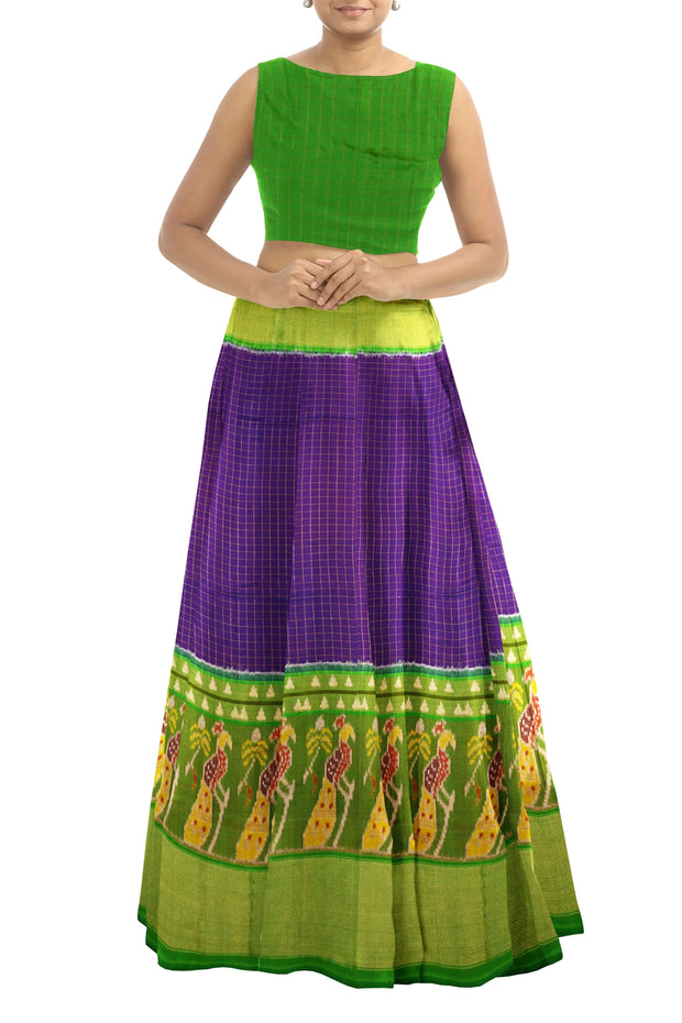 Handwoven Ikat  pure silk unstitched lehenga material in fine checks