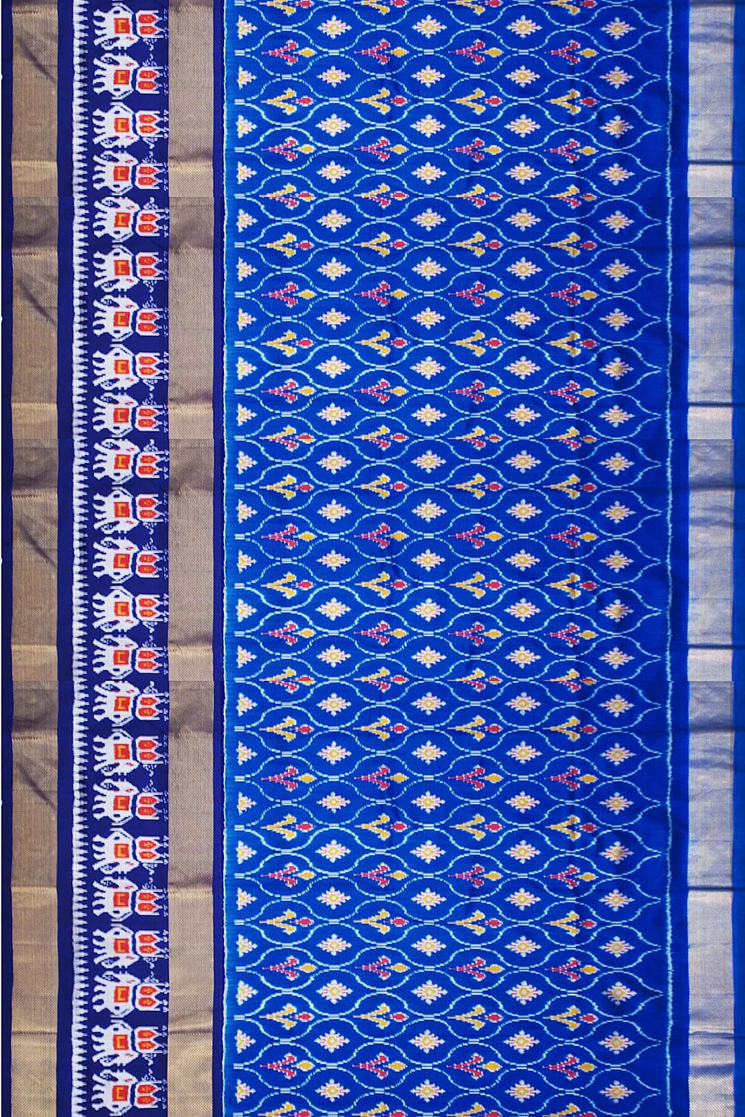 Handwoven Ikat  pure silk unstitched lehenga material in ananda blue  in floral pattern