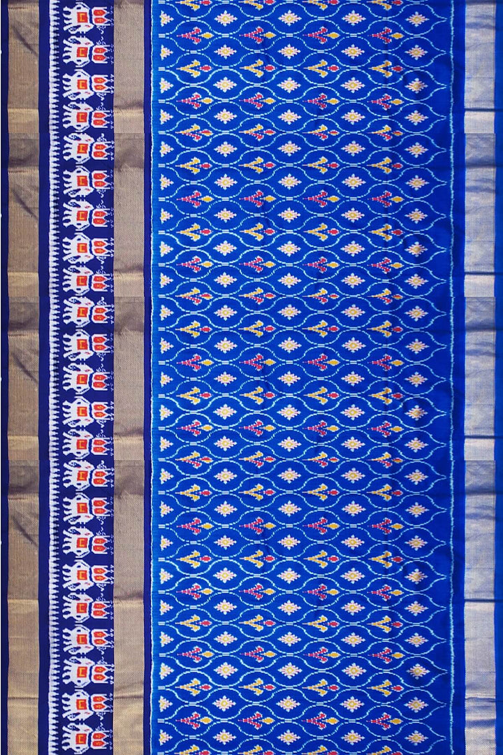 Handwoven Ikat  pure silk unstitched lehenga material in ananda blue  in floral pattern