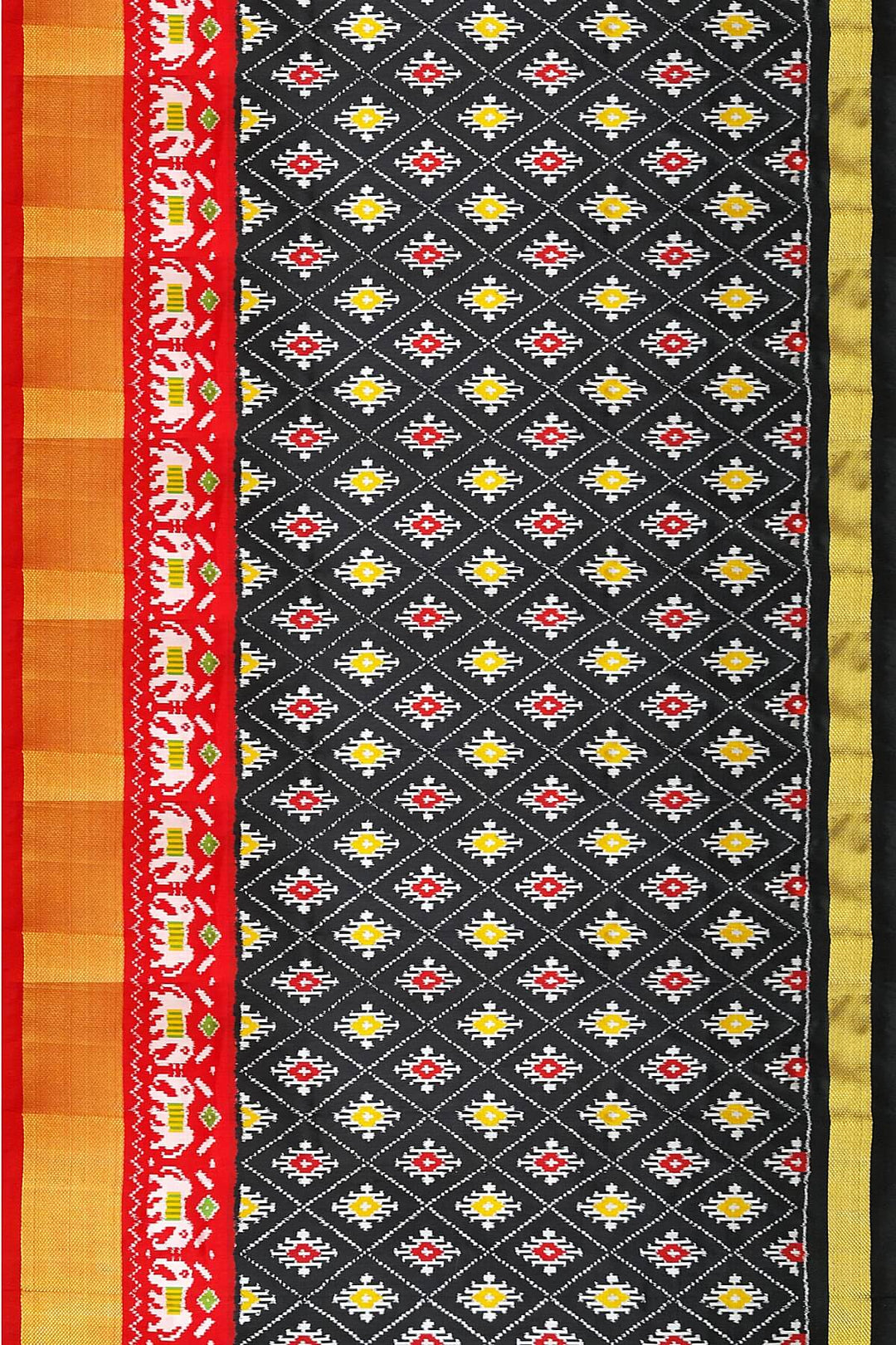 Handwoven Ikat pure silk unstitched lehenga material in black  in diamond pattern