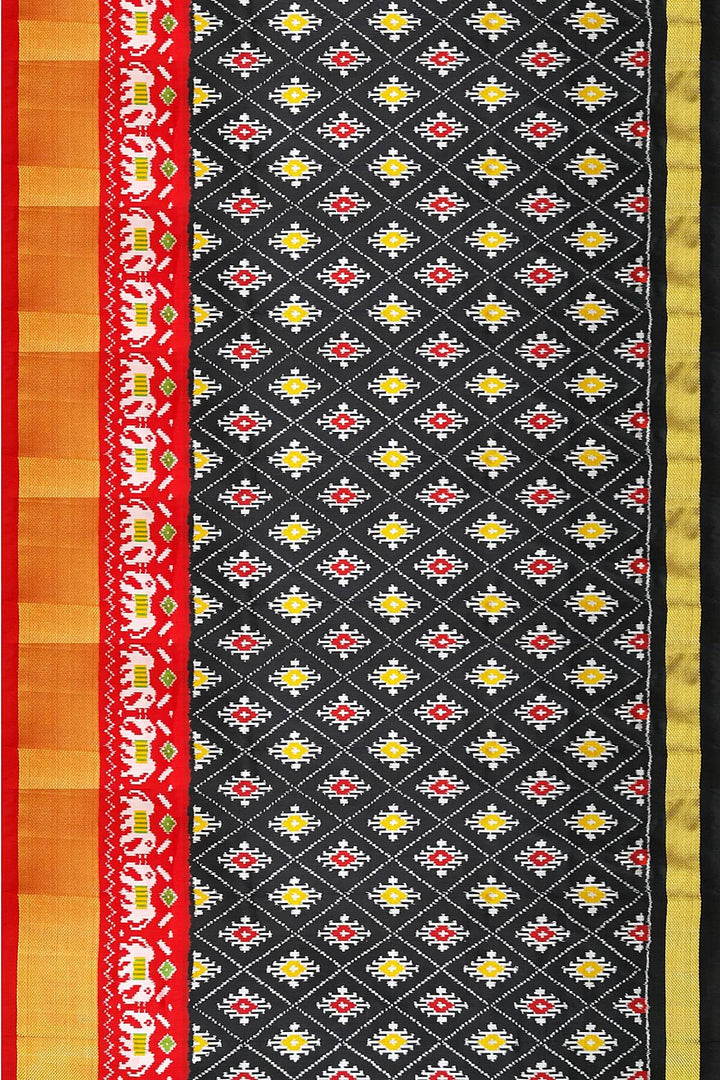 Handwoven Ikat pure silk unstitched lehenga material in black  in diamond pattern