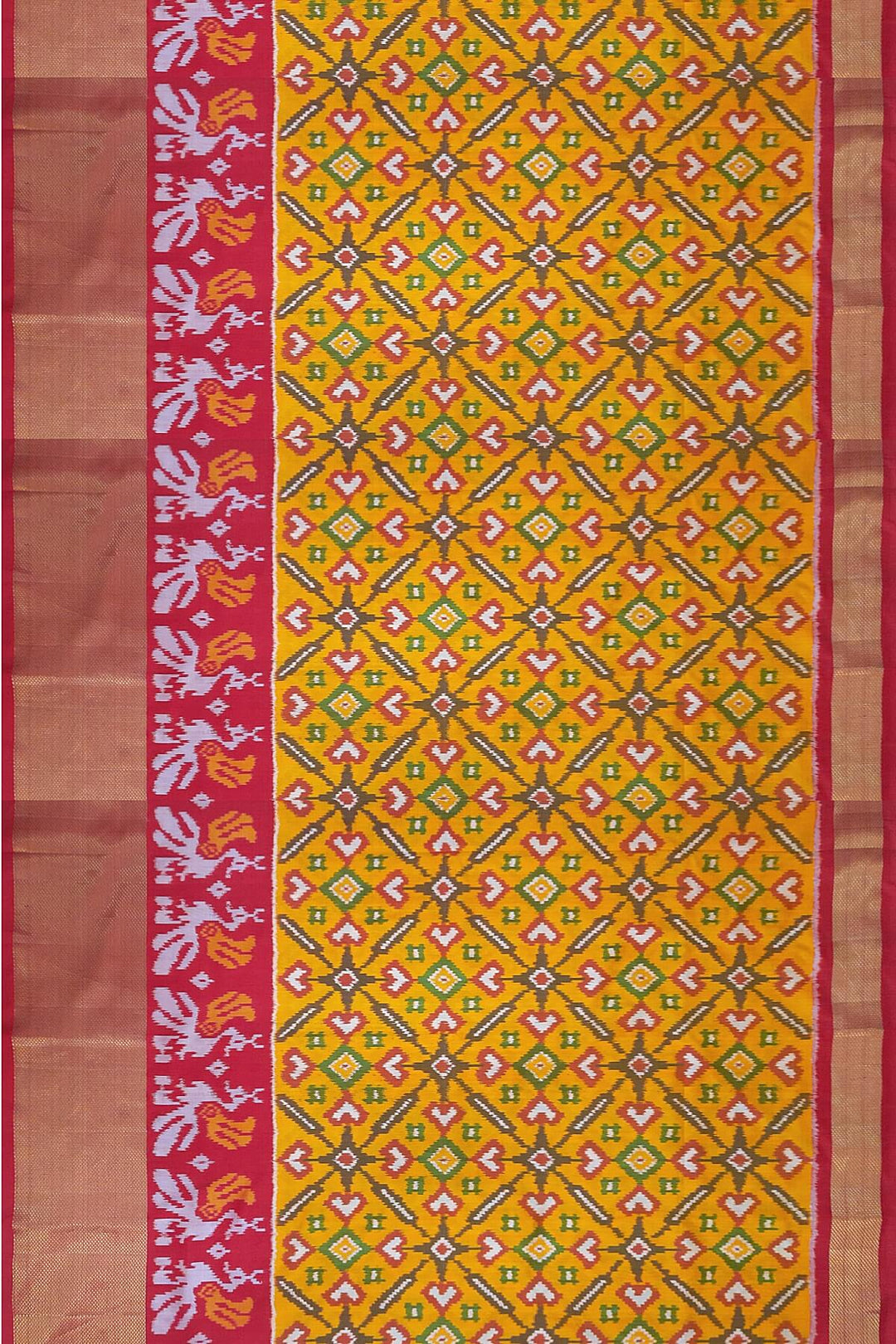 Handwoven Ikat pure silk unstitched lehenga material in mustard  in pan bhat pattern