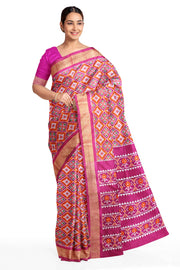 Double ikat pure silk saree in pink in choktha bhat (diamond pattern)