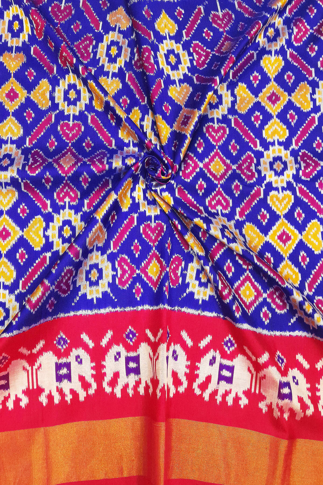 Handwoven Ikat pure silk unstitched lehenga material in blue & pink