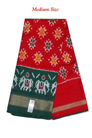 Handwoven Ikat pure silk unstitched lehenga material in red & green