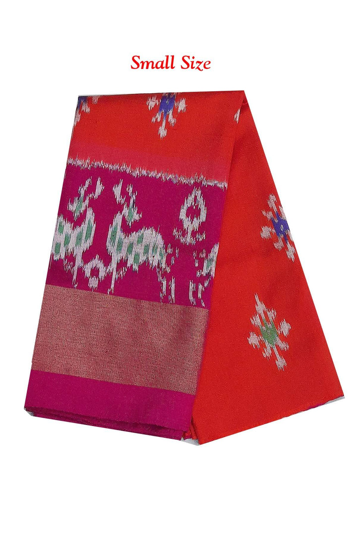 Handwoven Ikat pure silk unstitched lehenga material in orange