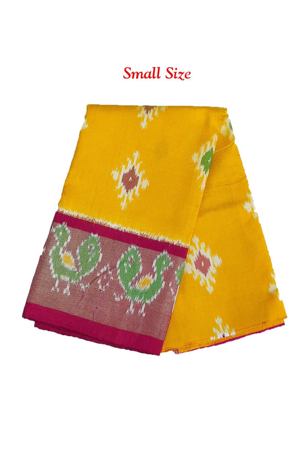 Handwoven Ikat pure silk unstitched lehenga material in yellow