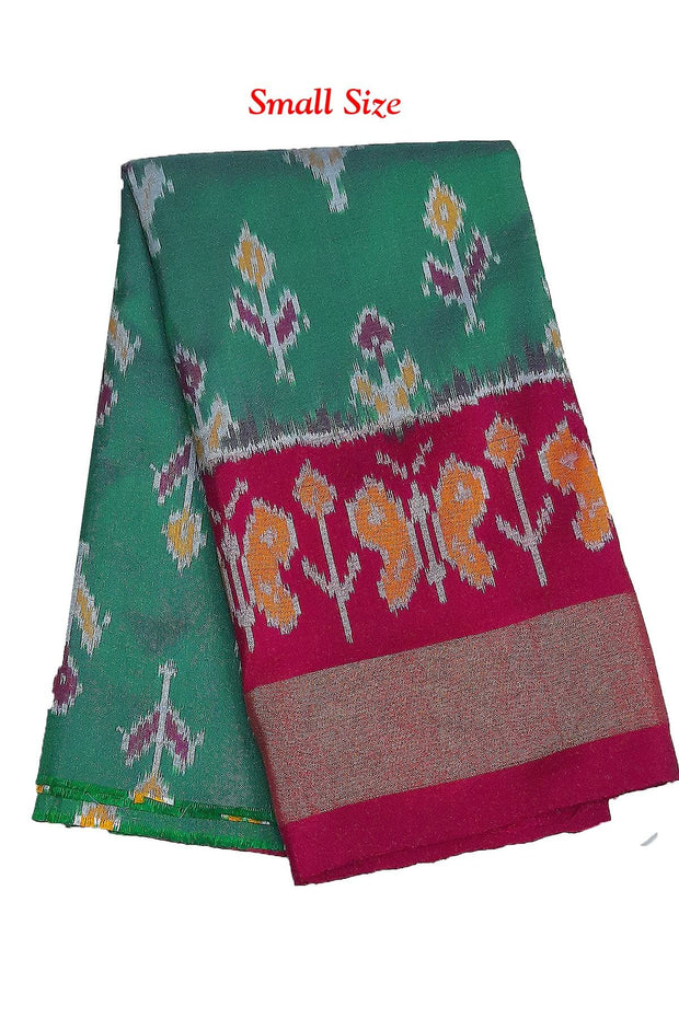 Handwoven Ikat pure silk unstitched lehenga material in teal green