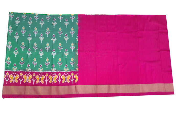 Handwoven Ikat pure silk unstitched lehenga material in teal green