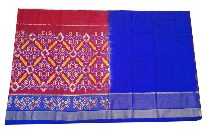 Handwoven Ikat pure silk unstitched lehenga material in  magenta in pan bhat pattern