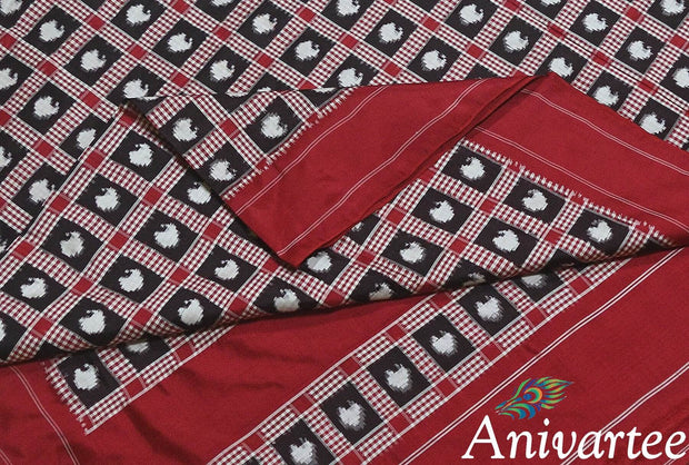 Double Ikat telia pure silk saree in black & red with intricately crafted mango motifs
