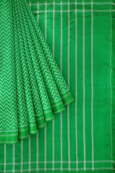 Ikat pure silk saree in wave pattern in green