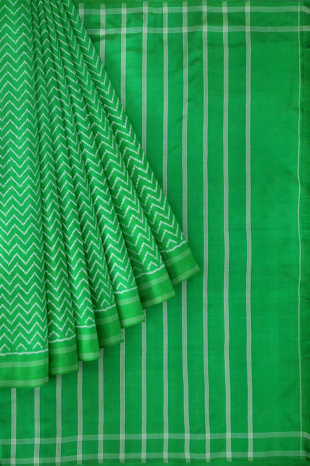 Ikat pure silk saree in wave pattern in green