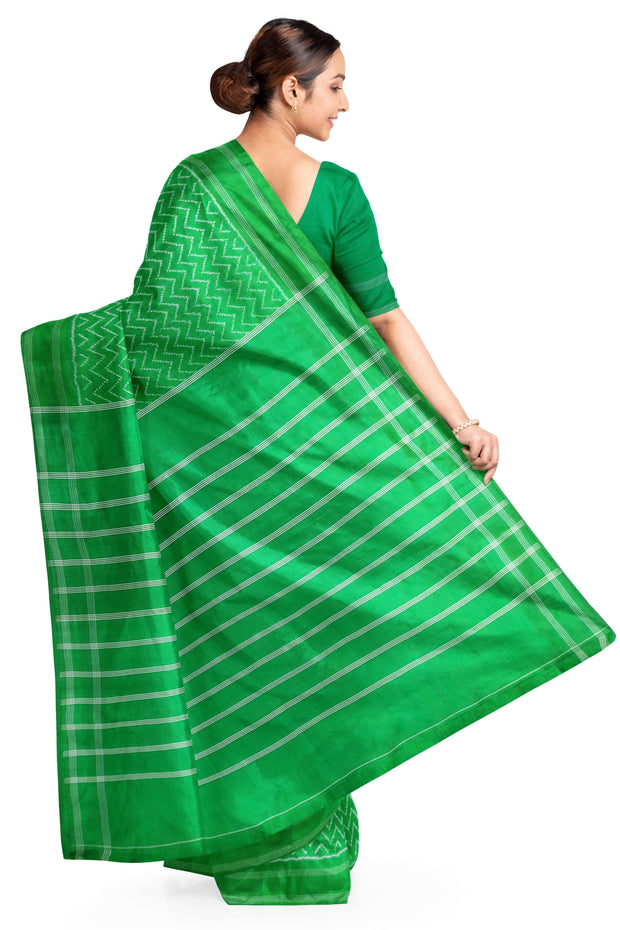 Ikat pure silk saree in wave pattern in green