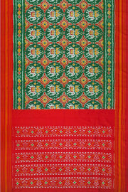 Ikat pure silk saree  in bottle green in chhabadi kunj (elephant in circle ) pattern and a striped silk border