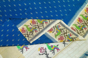 Handwoven Ikat pure silk saree in blue with small motifs