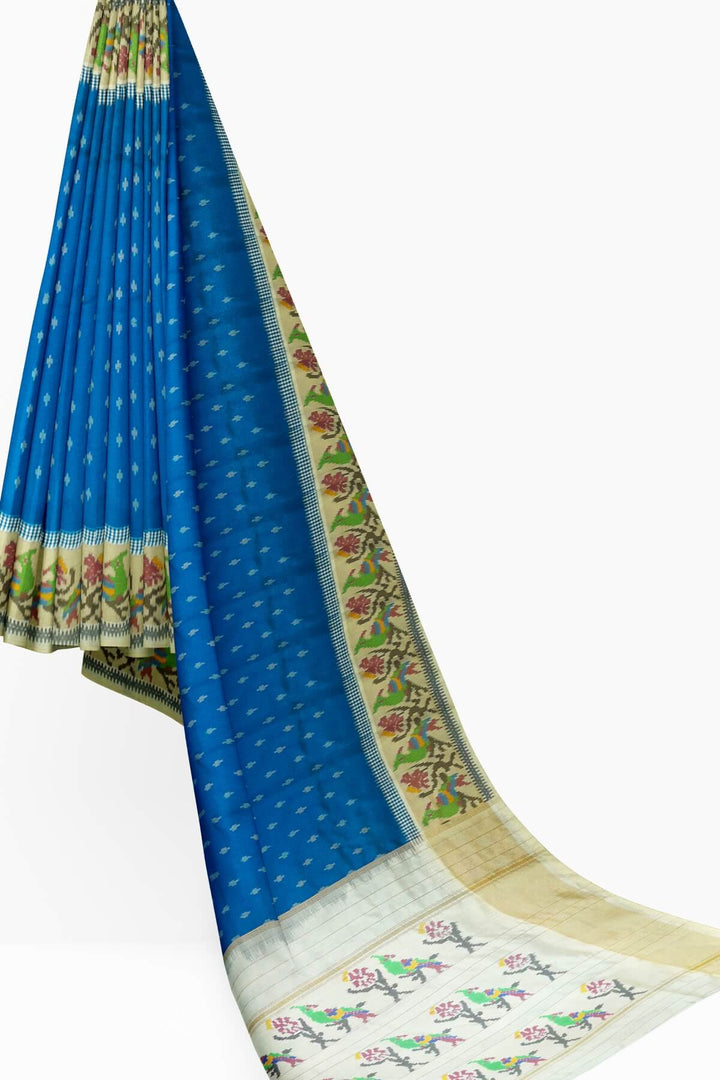Handwoven Ikat pure silk saree in blue with small motifs