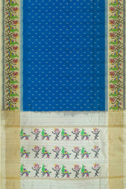 Handwoven Ikat pure silk saree in blue with small motifs