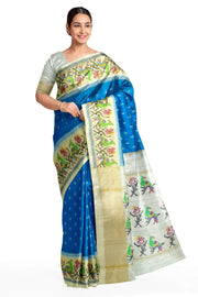 Handwoven Ikat pure silk saree in blue with small motifs