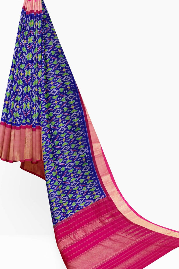 Ikat pure silk saree in blue in pan patola pattern