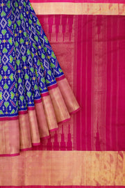 Ikat pure silk saree in blue in pan patola pattern