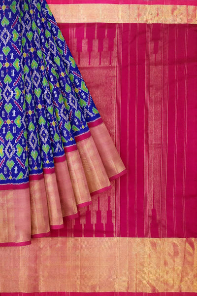 Ikat pure silk saree in blue in pan patola pattern