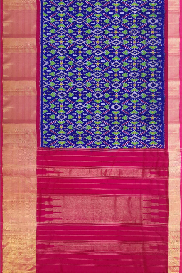 Ikat pure silk saree in blue in pan patola pattern