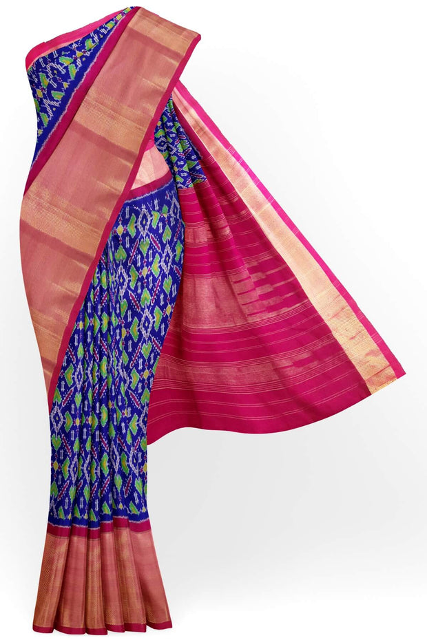 Ikat pure silk saree in blue in pan patola pattern