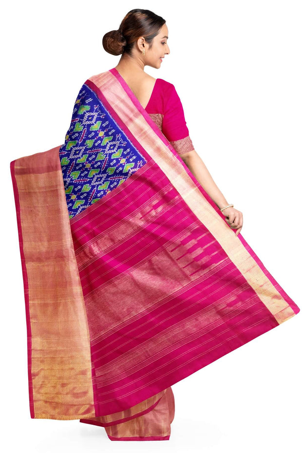 Ikat pure silk saree in blue in pan patola pattern