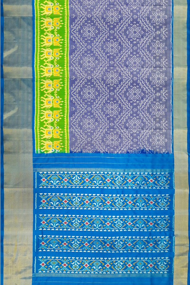 Ikat pure silk saree in blue in zig zag pattern