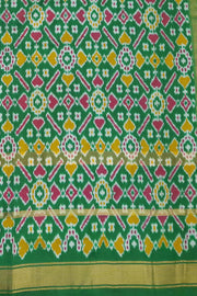 Ikat pure silk saree in yellow with pan bhat pattern in pallu.