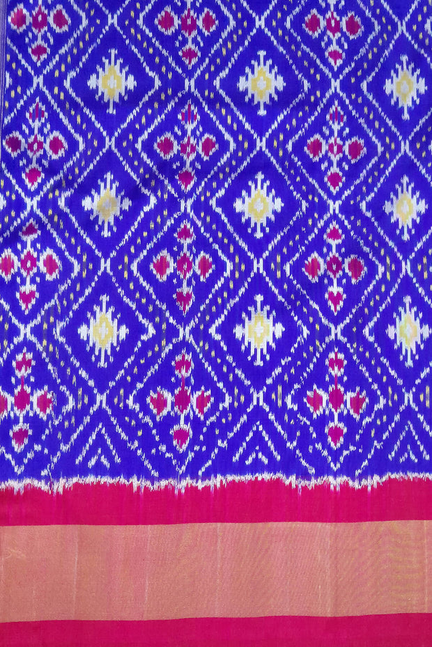 Ikat pure silk saree in blue with choktha bhat pattern in pallu