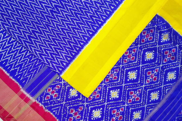 Ikat pure silk saree in blue with choktha bhat pattern in pallu